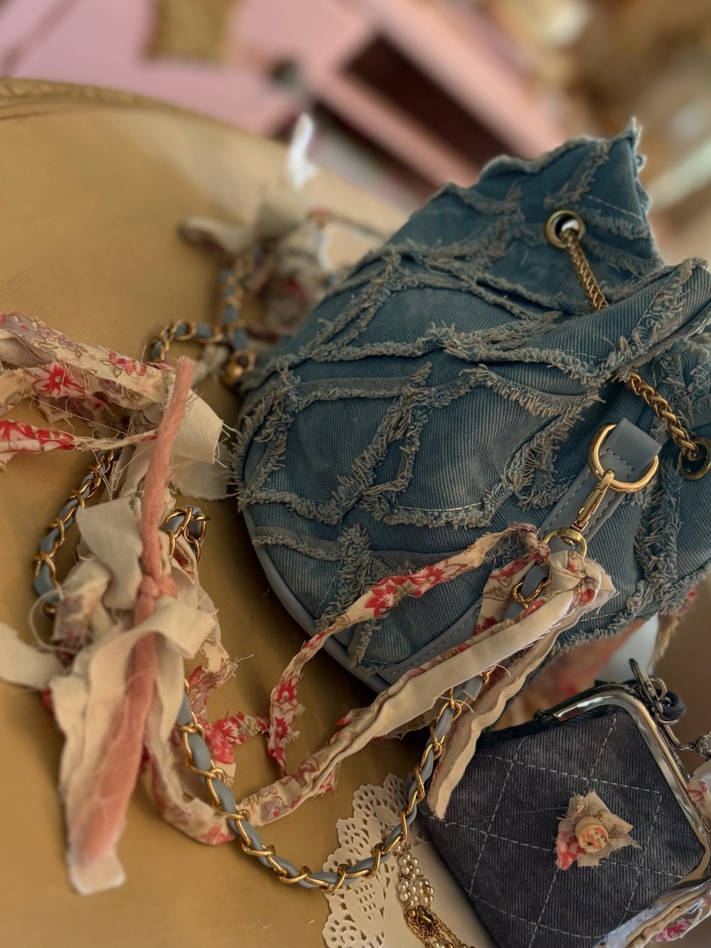 Denim and quilted purse with coordinating coin purse.  Up cycled bag. - Picture 4 of 14